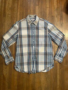 Wallace & Barnes Plaid Seersucker Shirt — Medium Classic